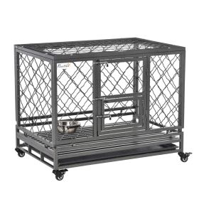 365 Heavy Duty Dog Cage Metal Kennel with Wheels Tray and Food Bowl Black