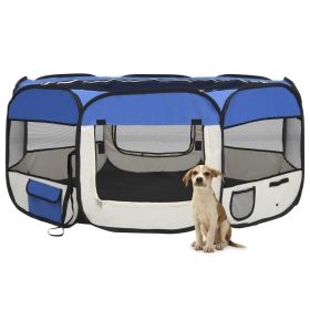 Dog Playpen Blue and cream Polyester, Steel 57.1 x 57.1 x 24.0 in